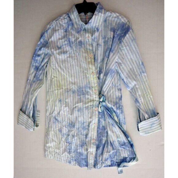 Free People x REVOLVE Women Sz XS Blue Nola Striped-Tie Dye L/S Shirt Dress - Picture 6 of 9